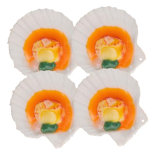 LRXIYODE 4 Stück Realistische Teiliges Jakobsmuschel Modell aus Geruchslosem Detailgetreue Nachbildung als Küchen Deko und Fotorequisite für Food Displays von LRXIYODE