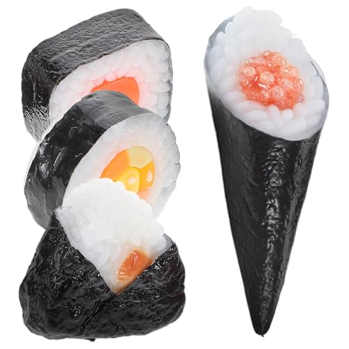 LRXIYODE 4 Stück Sushi Modell Spiel Gefälschtes Bargeld Falsches Geld Sushi Party Dekorationen Stoff Sushi Dekoration Gras Simuliertes Sushi Simuliertes Essen Kuchen von LRXIYODE