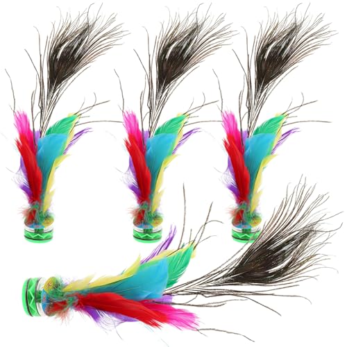 LRXIYODE 4 Stück Teiliges Kickspielzeug aus Langlebigen Federn Traditionelles Chinesisches Federballspiel für Erwachsene Fördert Bewegung und Koordination Buntes Freizeitspiel für Drinnen von LRXIYODE