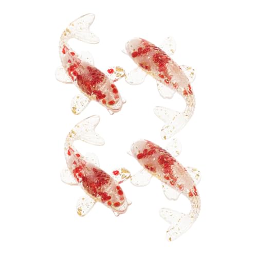 LRXIYODE 4 Stück Teiliges Kristall fischfigur Natürlichem Bergkristall mit Rotem Glas und Goldfolie Filigrane Deko Statue Langlebige Tischdekoration für Wohnzimmer und Büro von LRXIYODE