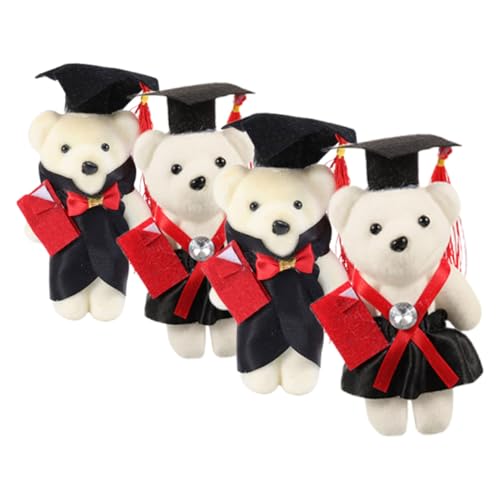 LRXIYODE 4 Stück Teiliges Mini Plüsch Graduation Bär mit Doktorhut Weiche Abschlussbären für DIY Blumenstrauß Zubehör Praktische Abschlussdeko für Geschenk und Basteln von LRXIYODE