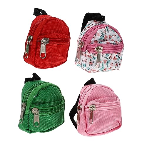 LRXIYODE 4 Stück Teiliges Mini Rucksack Puppenhaus Dekoration Realistische Mini Schulranzen Modell Zubehör Rot Grün Blumenmuster Kreative Micro Scene Adornment Geeignet für Puppenhaus und von LRXIYODE