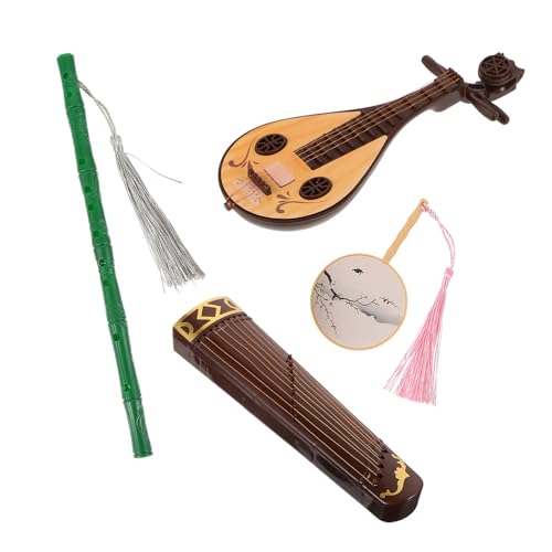 LRXIYODE 4 Stück Teiliges Miniatur Antike Accessoires mit Flöte Fächer Guzheng und Guqin Realistische Kleine Puppendekoration Farblich Sortiert für Puppenszenen und Zufällige Farbe von LRXIYODE