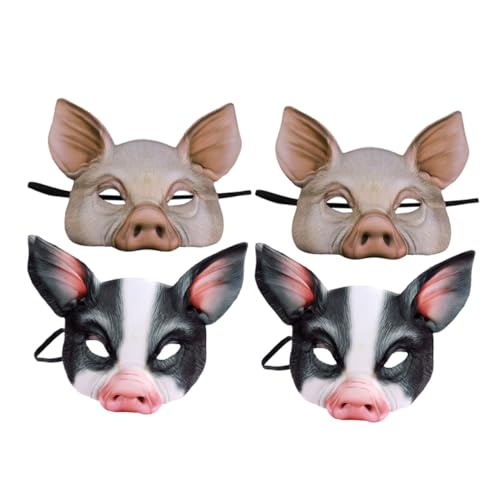 LRXIYODE 4 Stück Teiliges Pig Leichte Halbes Gesicht Tiermasken für Halloween Karneval Cosplay und Kostümpartys Vielseitiges Modisches Schwein Design in Weiß und Schwarz von LRXIYODE