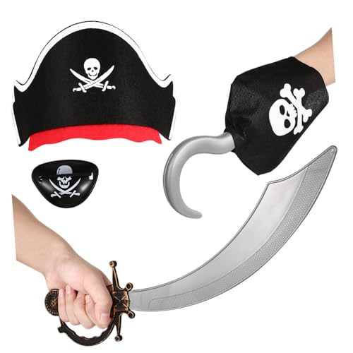 LRXIYODE 4 Stück Teiliges Piraten Kostüm Halloween Cosplay Zubehör Leicht und Sicher für Party Bühnenauftritte mit Augenklappe Haken Messer Kopfschmuck für Piraten Mottoveranstaltungen LRXIYODE 4 Stück Teiliges Piraten Kostüm Halloween Cosplay Zubehör Leicht und Sicher für Party Bühnenauftritte mit Augenklappe Haken Messer Kopfschmuck für Piraten Mottoveranstaltungen von LRXIYODE