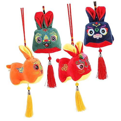 LRXIYODE 4 Stück ausgestopfte Hasenpuppe Jahr der Hasenpuppe Figur Plüschtiere Chinese New Year Rabbit hasenkuscheltiere Plüsch-Kaninchen-Puppe neujahr PP Baumwolle von LRXIYODE