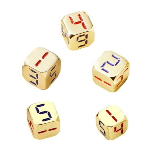 LRXIYODE 5 Stück Metall Würfel Goldfarbene Zahlenwürfel Runde Ecken Party Spielwürfel für Tischspiele Bar Brettspiele Zubehör von LRXIYODE