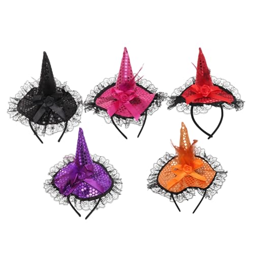 LRXIYODE 5 Stück Teiliges Halloween Haarreif mit Chic Witch Design für Erwachsene Bunte Hochwertige Hexen Haarreifen in Rot Orange und Schwarz Sicher und Komfortabel für Party und Kostüm von LRXIYODE