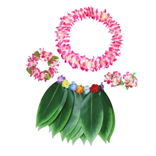 LRXIYODE 5 Stück Teiliges Hawaii Blumenkranz Set mit Dichter Blumengirlande Realistischer Künstlicher Blätterrock Armband Halsring und Haarband Tropisches Luau Kostüm für Sommerpartys und von LRXIYODE