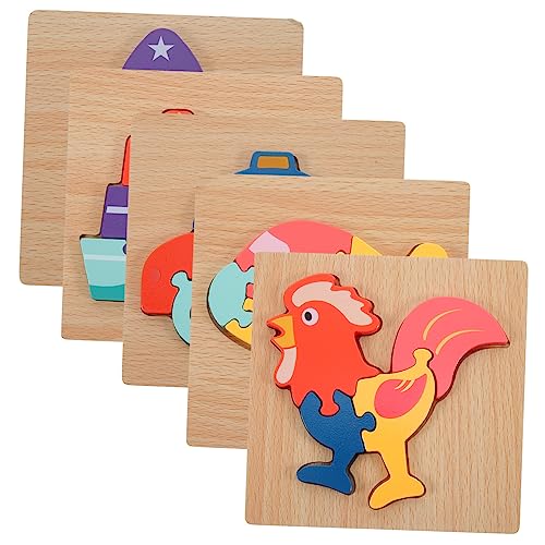 LRXIYODE 5 Stück Teiliges Holzpuzzle Lernspielzeug für Kleinkinder mit Bunten Tier und Fahrzeugformen Montessori Pädagogisch Fördernd für Feinmotorik und Räumliches von LRXIYODE