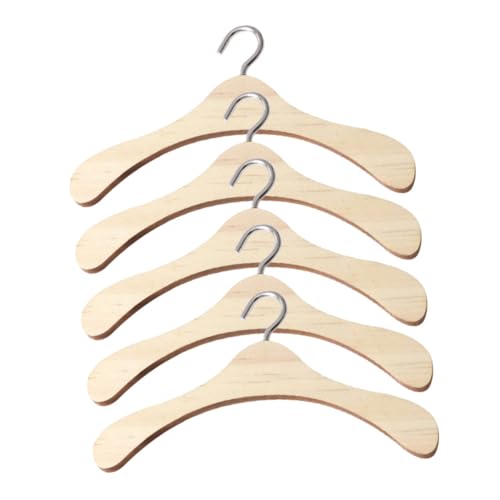 LRXIYODE 5 Stück Teiliges Kleiderbügel mit Metallhaken Stabile Puppenkleiderbügel für Puppenhaus und Miniaturkleidung Naturfarbene Holz kleiderbügel für Kleine Kleidungsstücke von LRXIYODE