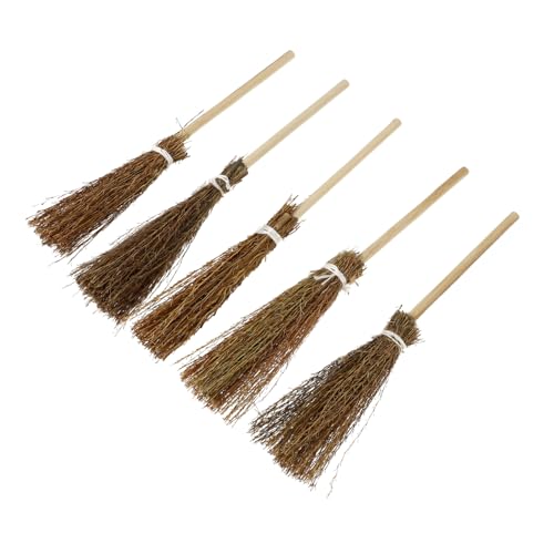 LRXIYODE 5 Stück Teiliges Mini Handgefertigtes Besen Deko Puppenhaus Zubehör Liebevolle Mini Besen Requisiten für Garten Deko DIY Puppenhaus Möbel für Halloween Dekoration von LRXIYODE