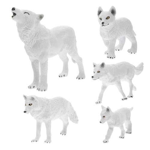 LRXIYODE 5 Stück Teiliges Realistischer Wolf Figuren Detailgetreues Wildtier Modell Pädagogisches Kinderspielzeug und Dekorative Tierornamente für Zuhause Schreibtisch und Garten von LRXIYODE