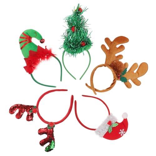 LRXIYODE 5 Stück Teiliges Weihnachts Haarreif für Erwachsene Festliche Kostüm Accessoires mit Kreativen Leichten Xmas Elementen Flexible Bequeme Haarreifen für Party Karneval und von LRXIYODE