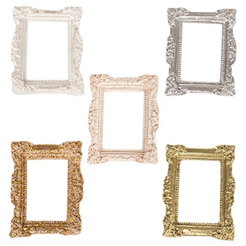 LRXIYODE 5 Stück Vintage Resin Mini Bilderrahmen Kleine Puppenhaus Deko DIY Zubehör für Schlüsselanhänger Haarband Handyhülle Lebensechte Miniatur Accessoires Zufällige Zufällige Farbe von LRXIYODE
