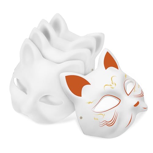LRXIYODE 5 Weiße Katzenmasken aus Papier Leichte DIY Tiermasken zum Bemalen mit Elastischem Band für Karneval Halloween Maskenball und Kostümpartys von LRXIYODE