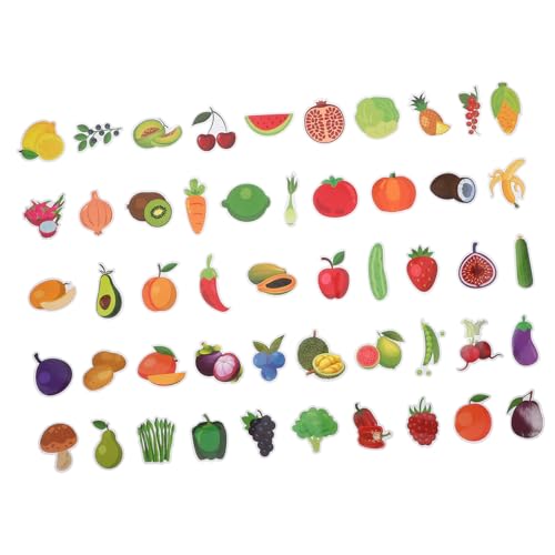 LRXIYODE 50 Stück Bunte Cartoon Obst und Gemüse Aufkleber für Pädagogisch mit Namen Geruchlos Sicher für Scrapbooking Klassenzimmerdeko und Wasserflaschen Fördert Lesen und Lernen von LRXIYODE