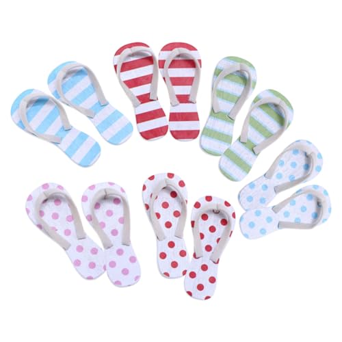 LRXIYODE 6 Paare Miniatur Strand Slipper Dekorative Sommer Flip Flops für Puppenhaus Szenen Realistische Mini Schuhe für Mikrolandschaften und Deko Accessoires von LRXIYODE
