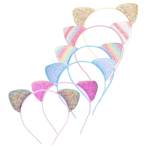 LRXIYODE 6 Stck Teiliges Pailletten Katzenohren Stirnband Süßes Mädchen Haarreif Leichter und Bequemer Kopfschmuck für Party Karneval und Cosplay Farbenfrohe Candy farben von LRXIYODE
