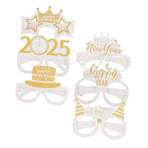 LRXIYODE 6 Stück 2025 3d-partybrille Neujahrs- Neujahrspartyzubehör Partyzubehör Für Silvester Neujahrsfeierbrille Silvester-party-foto-requisiten Brillengestelle Papier Weiß von LRXIYODE
