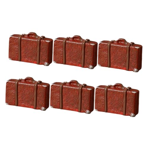 LRXIYODE 6 Stück Puppenhaus Retro Koffer Vintage Koffer Tragbarer Koffer Reise Koffer Dekorativer Koffer Mini Koffer für Puppenhäuser realistisch Party Puppengepäck Puppenkoffer Harz Brown von LRXIYODE