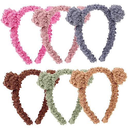 LRXIYODE 6 Stück Teiliges Bärenohren Haarreif Flauschige Elastische Haarbänder für Party Cosplay und Kostüm Bequemes Dehnbares Design für Kopfgrößen Bunte Farben für Familie und Freunde von LRXIYODE