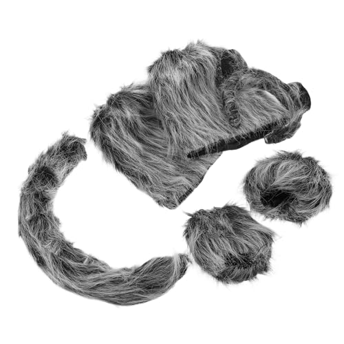 LRXIYODE 6 Stück Teiliges Halloween Wolf Kostüm Set mit Geraden Plüschohren und Weiches Leichtes Tierohren Stirnband für Erwachsene und Vielseitiges Cosplay Party Zubehör von LRXIYODE