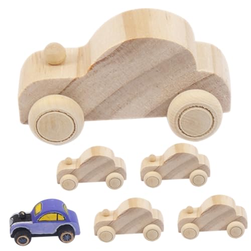 LRXIYODE 6 Stück Teiliges Holz DIY Auto Naturbelassene Glatte Oberfläche Leichte Miniatur Autos zum Bemalen und Basteln Kreatives Graffiti für Fördert Vorstellungskraft und Feinmotorik von LRXIYODE