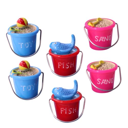 LRXIYODE 6 Stück Teiliges Mini Sandkübel Süße Micro Landschaft Figuren aus Kunstharz Dekorative Miniatur Eimer in Rot Blau Rosé für Sukkulenten Blumentopf und DIY Sandtisch Modell von LRXIYODE