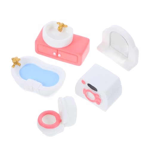 LRXIYODE 6 Stück Teiliges Miniatur Puppenhaus Badezimmer Kompakte Möbel mit Badewanne Toilette Waschmaschine Waschbecken Spiegel Dekoratives und Funktionales Zubehör für Gemütliche DIY von LRXIYODE