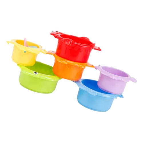 LRXIYODE 6 Stück Teiliges Stapelbecher Junge Mädchen Wasserspielzeug Bunte Meeresthema Becher Fördert Feinmotorik Hand Auge Koordination Baden für Kleinkinder und Mädchen von LRXIYODE