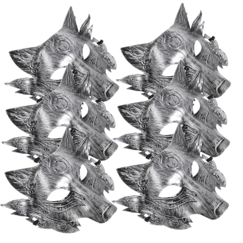 LRXIYODE 6 Stück Wolf Kopf Halbgesichtsmasken Halloween Cosplay Masken für Erwachsene Kostüm Zubehör Party Festival von LRXIYODE