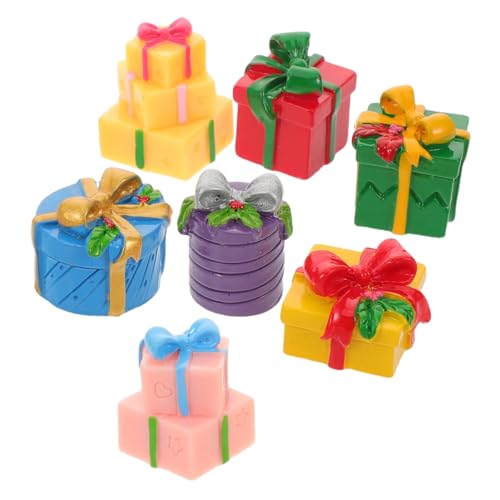 LRXIYODE 7 Stück Teiliges Mini Resin Geschenkbox Bunte Weihnachtsdeko Vielseitige Miniatur Christboxen aus Langlebigem Harz für DIY Basteln Tischdeko und Puppenhaus-weihnachtsszenen von LRXIYODE