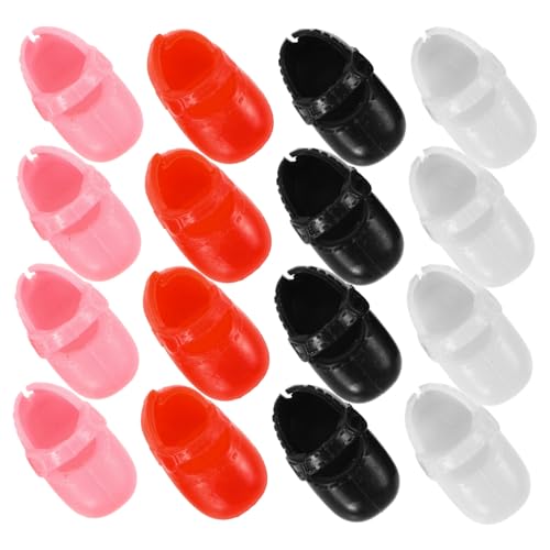 LRXIYODE 8 Paare Miniatur Puppenschuhe Flache Schuhe in Schwarz Rot Weiß für Mädchen Puppenzubehör Mini Szene Dekoration Kleine Schuhe für Puppen von LRXIYODE