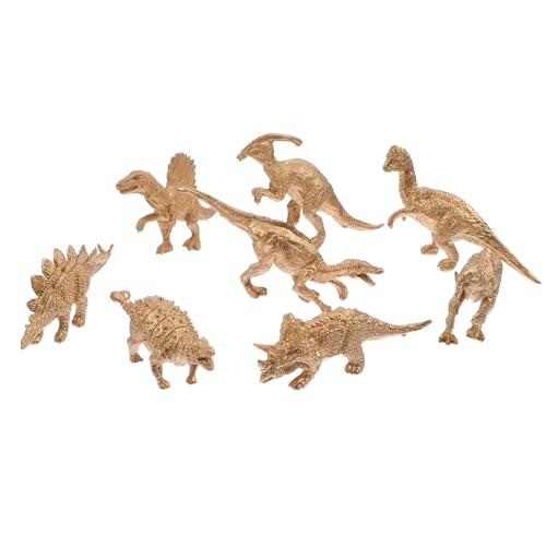 LRXIYODE 8 Stück Teiliges Dinosaurier Modellset Goldfarbene Simulation Miniaturfiguren Stabile Dekoration für Zuhause Büro Garten von LRXIYODE