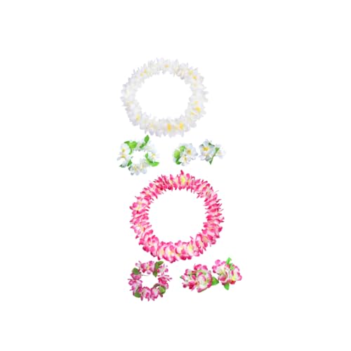 LRXIYODE 8 Stück Teiliges Hawaii Blumenkranz Set Dicht Gepackte Weiße und Pinke Blumengirlanden Hals und Armband Natürlich Wirkende Party Deko für Hochzeiten Strand und Kostümpartys von LRXIYODE