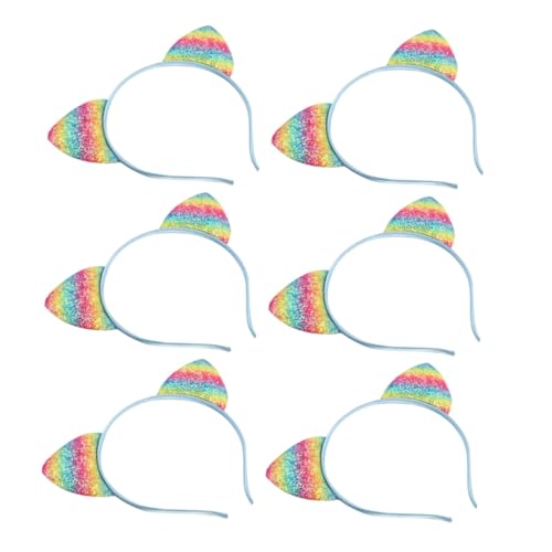 LRXIYODE 8 Stück Teiliges Katzenohren Haarreifen mit Glitzer Pailletten Farbenfrohes Regenbogen Stirnband für Mädchen und Damen Rutschfest Vielseitig für Halloween Party Cosplay und Alltag von LRXIYODE