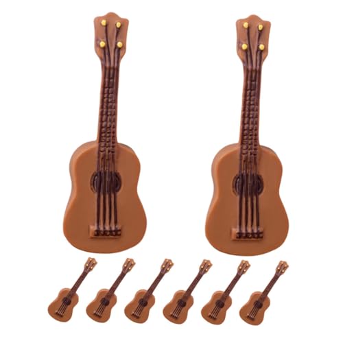 LRXIYODE 8 Stück Teiliges Miniatur Gitarrenmodell aus Bruchsicherem Resin Detailgetreu Geschnitzt Vintage Retro Design Filigrane Mini Musikinstrumente für Puppenhaus Dekoration und von LRXIYODE