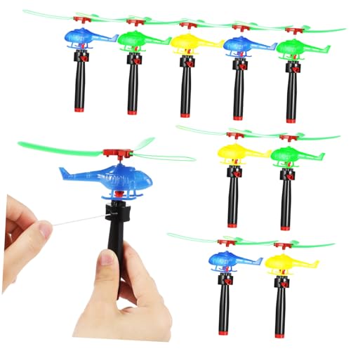 LRXIYODE 9 Stück Teiliges Bunter Kunststoff Pull String Hubschrauber Robuste Outdoor Flugzeuge für Einfach zu Starten für und Freizeitspaß von LRXIYODE