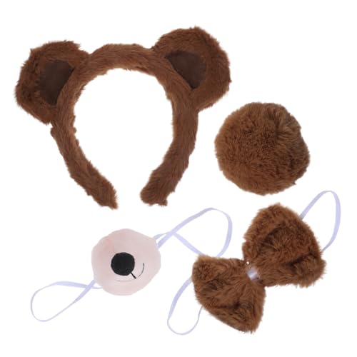 LRXIYODE Bärenohren Haarreif mit Kunstnase und Fliege Flauschiges Tierkostüm Zubehör für Damen und Herren Wiederverwendbares Cosplay Stirnband für Karneval Halloween und Partys von LRXIYODE
