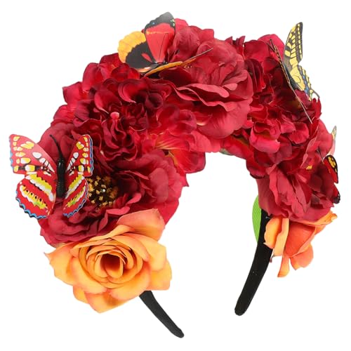 LRXIYODE Boho Schmetterlings Stirnband mit Lebensechten Blumen Dekoratives Haaraccessoire für Damen Vielseitiger Kopfschmuck für Halloween Teepartys und Festliche Anlässe von LRXIYODE