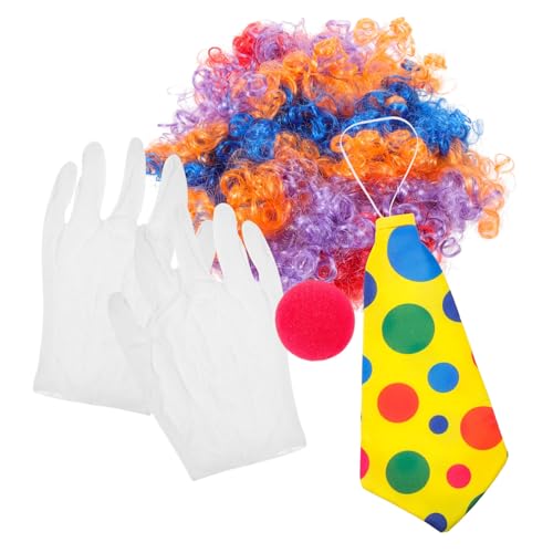 LRXIYODE Clown Kostüm Set mit Perücke Schwamm Nase Fliege und Handschuhen Langlebiges Clown Cosplay Zubehör für Halloween Karneval und Party Einfach Anzuziehen und Vielseitig Einsetzbar von LRXIYODE