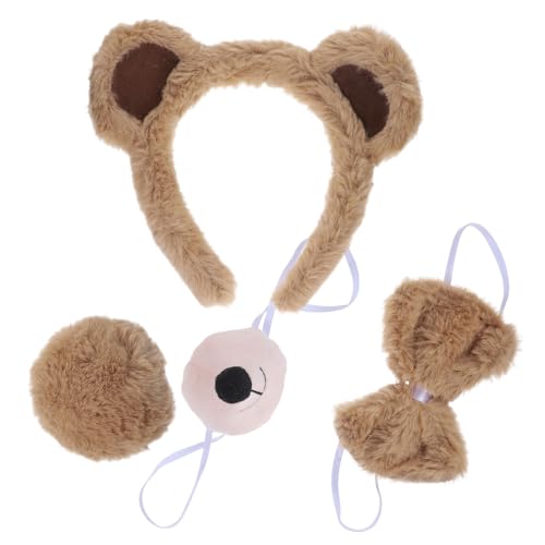 LRXIYODE Cosplay Bärenohren Haarreif mit Plüschohren Falscher Nase und Schleife Leichtes Tierkostüm Zubehör für Karneval Halloween Kostümparty und Rollenspiele von LRXIYODE