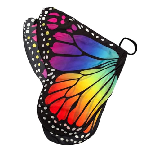 LRXIYODE Fluoreszierender Schmetterlingsflügel Umhang Damen Leichter Komfortabler Tanz Cape in Regenbogenfarben für Party Bühnenauftritte und Festtagskostüm von LRXIYODE