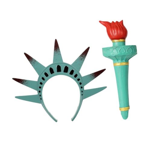 LRXIYODE Freiheitsstatue Stirnband mit Krone und Fackel Statue Zubehör für Themenpartys Halloween Damen Kostüm Rollenspiel Accessoire Teilig von LRXIYODE