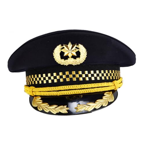 LRXIYODE Goldfarbene Airline Captain Mütze mit Dekorativem Ährenmotiv Schwarze Uniform Kappe Langlebiges Material Leicht und für Erwachsene für Kostüm und Cosplay von LRXIYODE