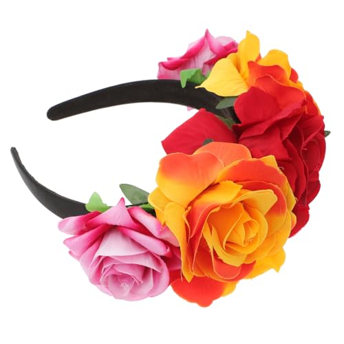 LRXIYODE Halloween Damen Stirnband mit Großer Rosenblüte Farbenfroher Blumenschmuck für Party Hochzeit Karneval und Festival Leichtes Blumenhaarband für Halloween Kostüm und Fotosession von LRXIYODE