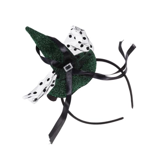 LRXIYODE Halloween Haarband Hexenhut Form aus Grünem Punkt Mesh für Damen Einzigartiges Hexen Kostümzubehör für Party Cosplay und Festdekoration von LRXIYODE