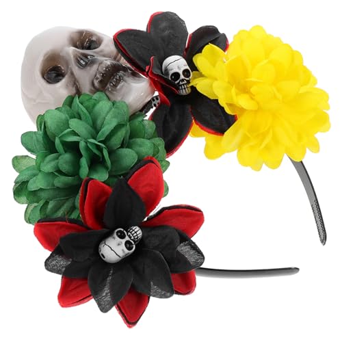 LRXIYODE Halloween Haarreif mit Rosen und Totenkopf Langlebiges Halloween Headband für Damen Modisches Cosplay Accessoire für Party und Karneval Vielseitiger Haarschmuck für Tag der Toten von LRXIYODE