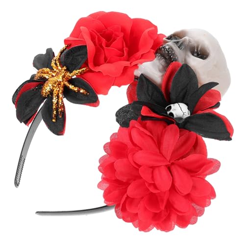 LRXIYODE Halloween Haarreif mit Rosenblüten und Schädel Design Leichter Verstellbarer Kopfschmuck für Damen für Halloween Party Karneval Maskerade und Cosplay von LRXIYODE